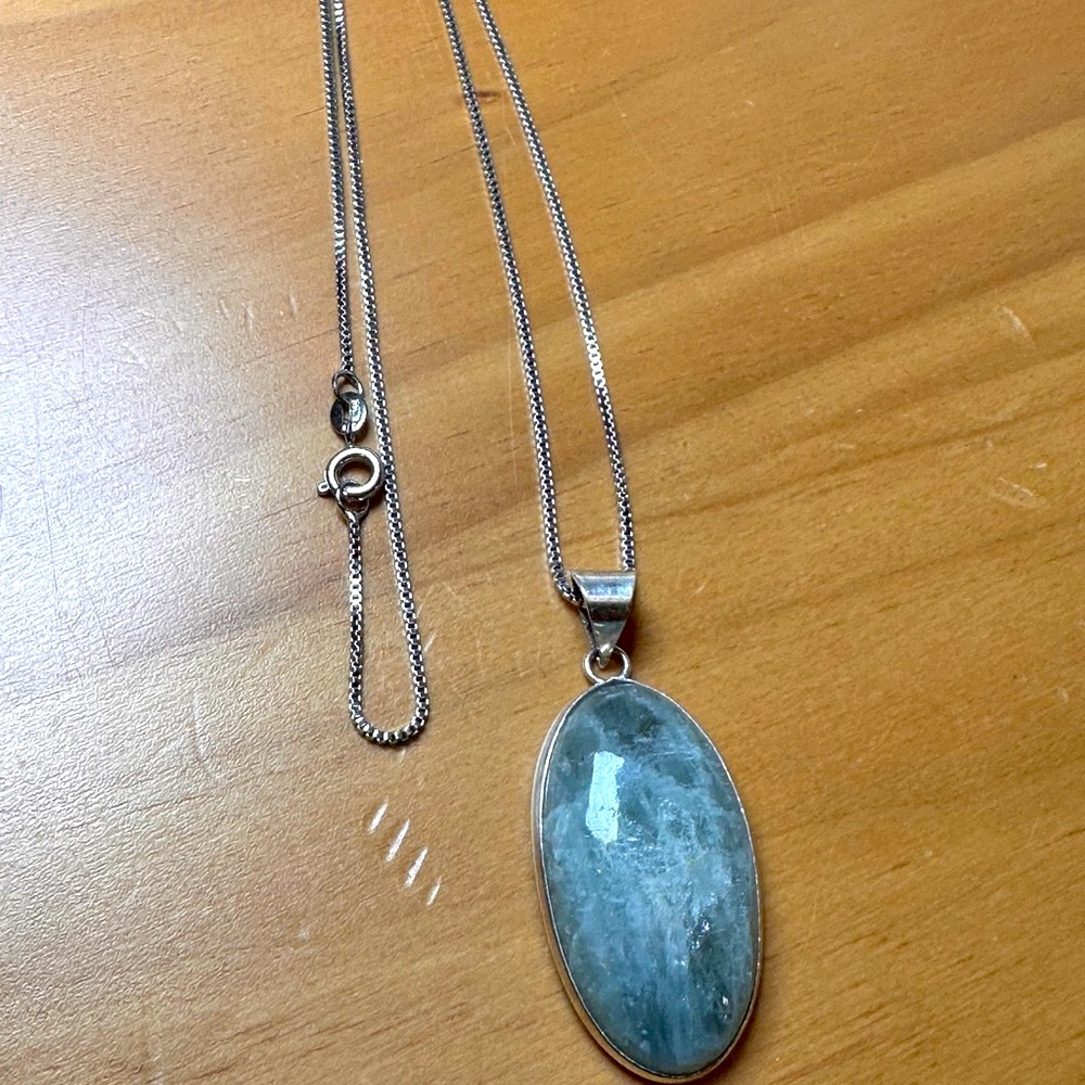 Sterling Silver Necklace with Oval gemstone Pendant - Picture 2 of 6